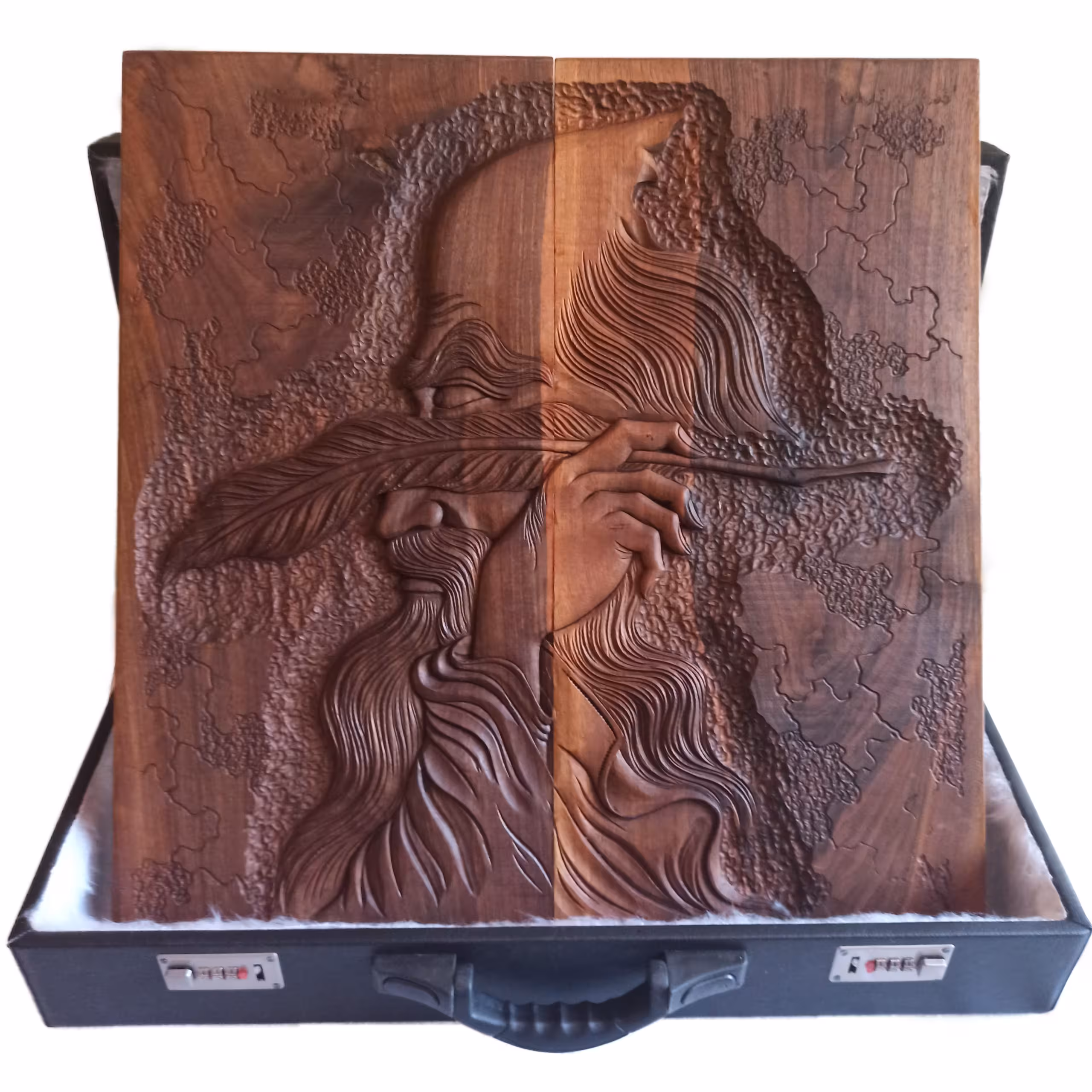 تخته نرد معرق منبت چوبی طرح درویش و قلم کد 101925