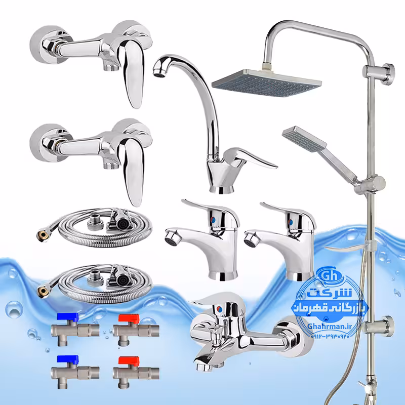ست 13 عددی شیرآلات برند آیدا صنعت مدل قهرمان اردکی | شیر ظرفشویی   دو عدد شیر روشویی   شیر حمام   شیر توالت   علم دوش یونیورست صفحه استیل رسوب‌گیر   دو عدد شلنگ توالت   دو عدد شلنگ استیل   چهار عدد شیر پیسوار | کروم براق
