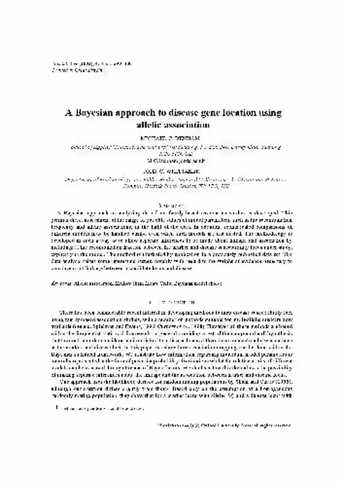 خرید و دانلود نسخه کامل کتاب A Bayesian approach to disease gene location using allelic association (2003)(en)(11s)