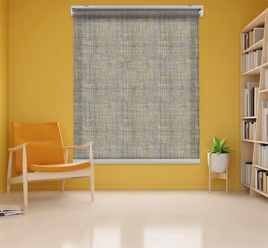 پرده شید طرح دار زرد طوسی