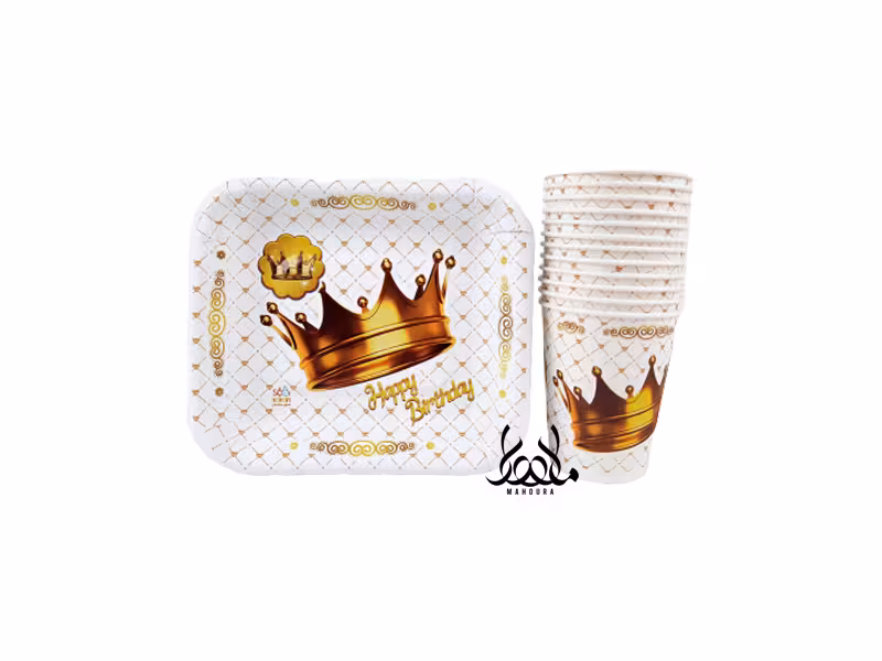 بشقاب و لیوان تاج طلایی سفید 10 عددی