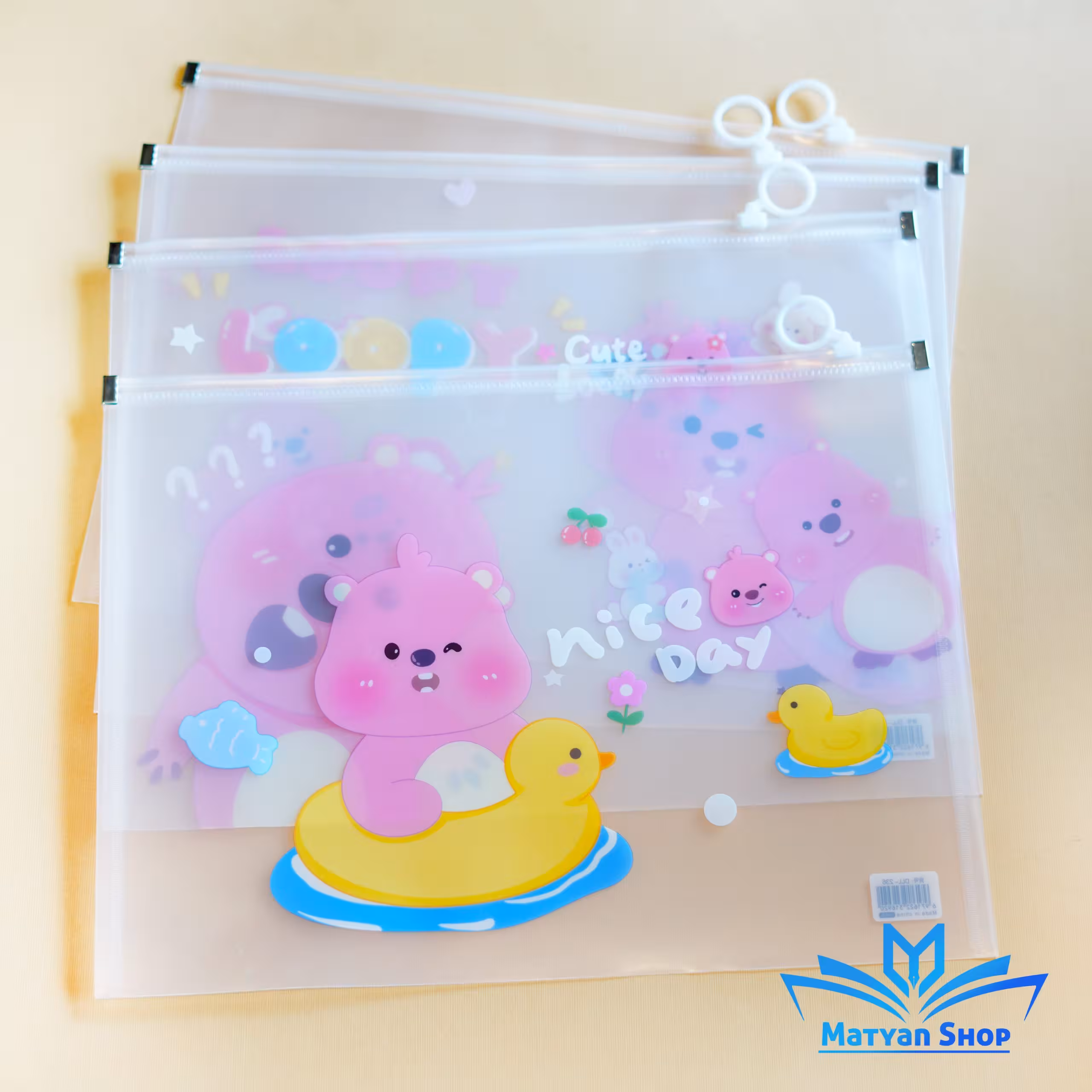 پوشه شفاف زیپی طرح لوپی کیوت