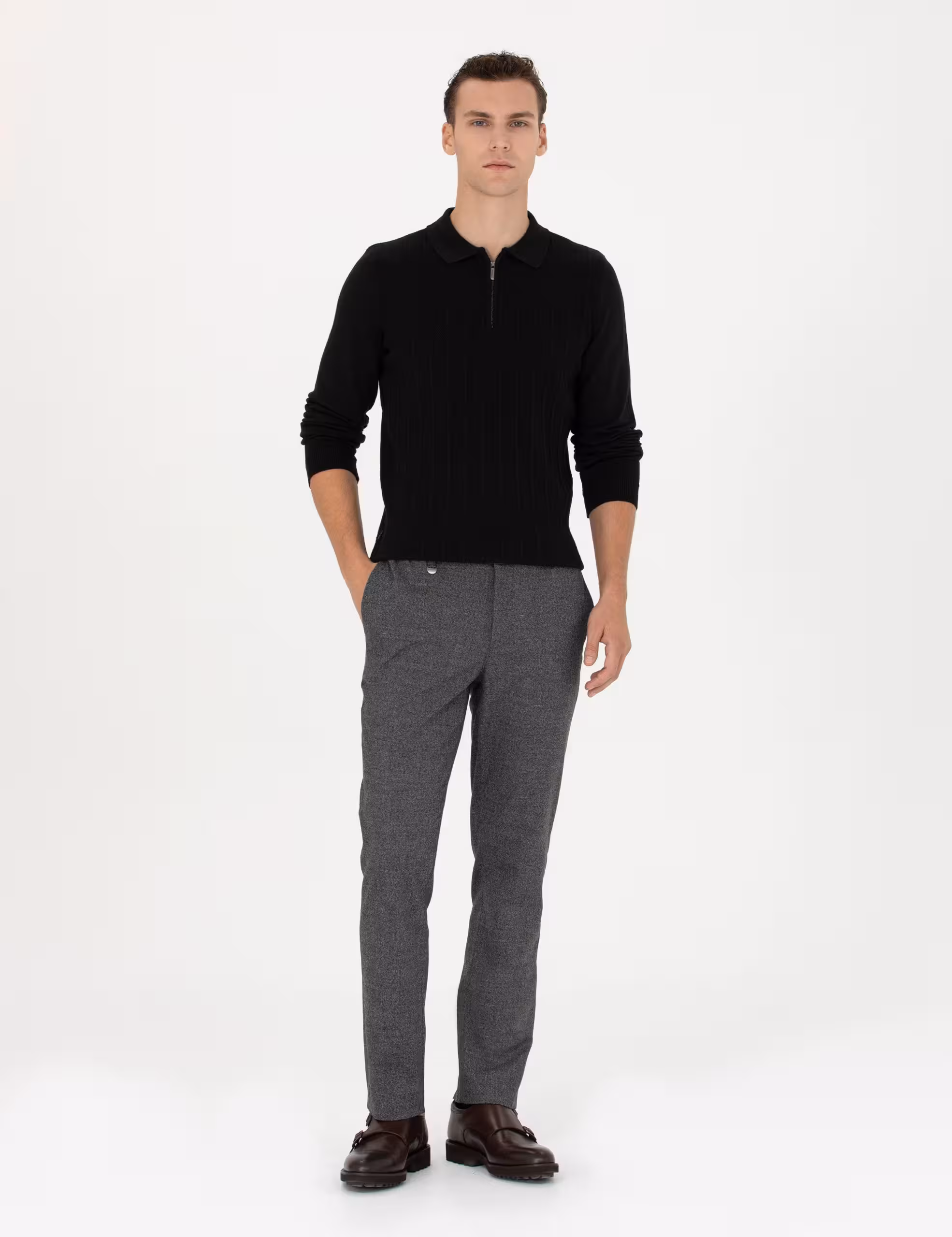 شلوار پارچه ای مردانه خاکی ملانژ پیرکاردین