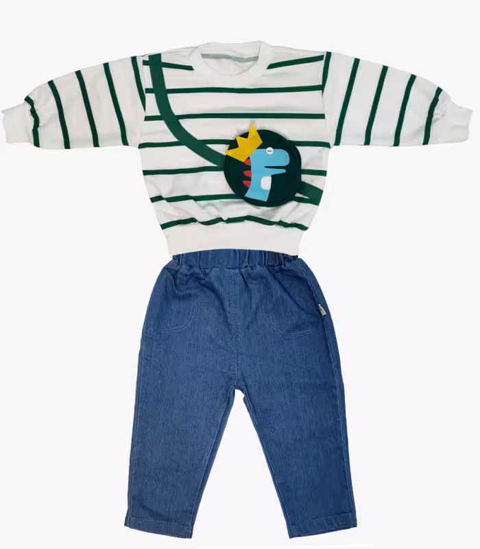 بلوز شلوار پسرانه بچه گانه سفید سبز 2902