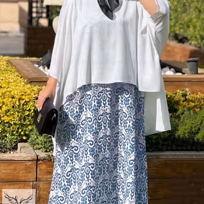 پانچو زنانه کرپ مدل ست دو تکه سارافون و پانچ