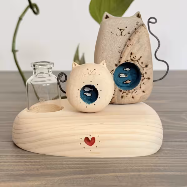 گلدان گربه جفتی با بچه طرح دو