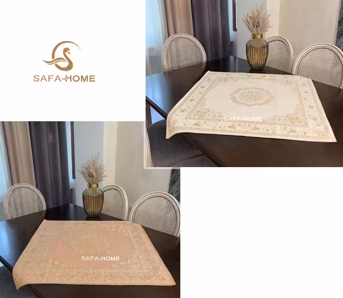 رومیزی مربع طرح مخمل لمه دار رنگبندی