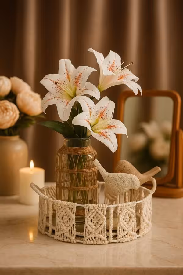 سینی مکرومه گرد کف آینه