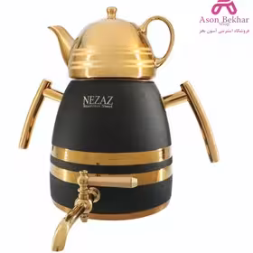 کتری و قوری 6 لیترهرمی مشکی دسته طلایی با قوری طلایی  (NEZAZ) کد 4014