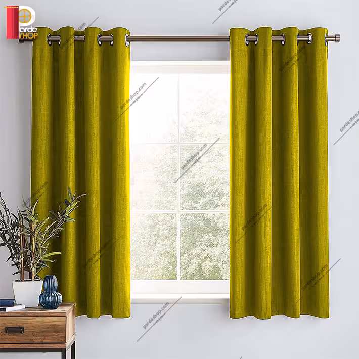 پرده پانچی کتان ملانژ زرد