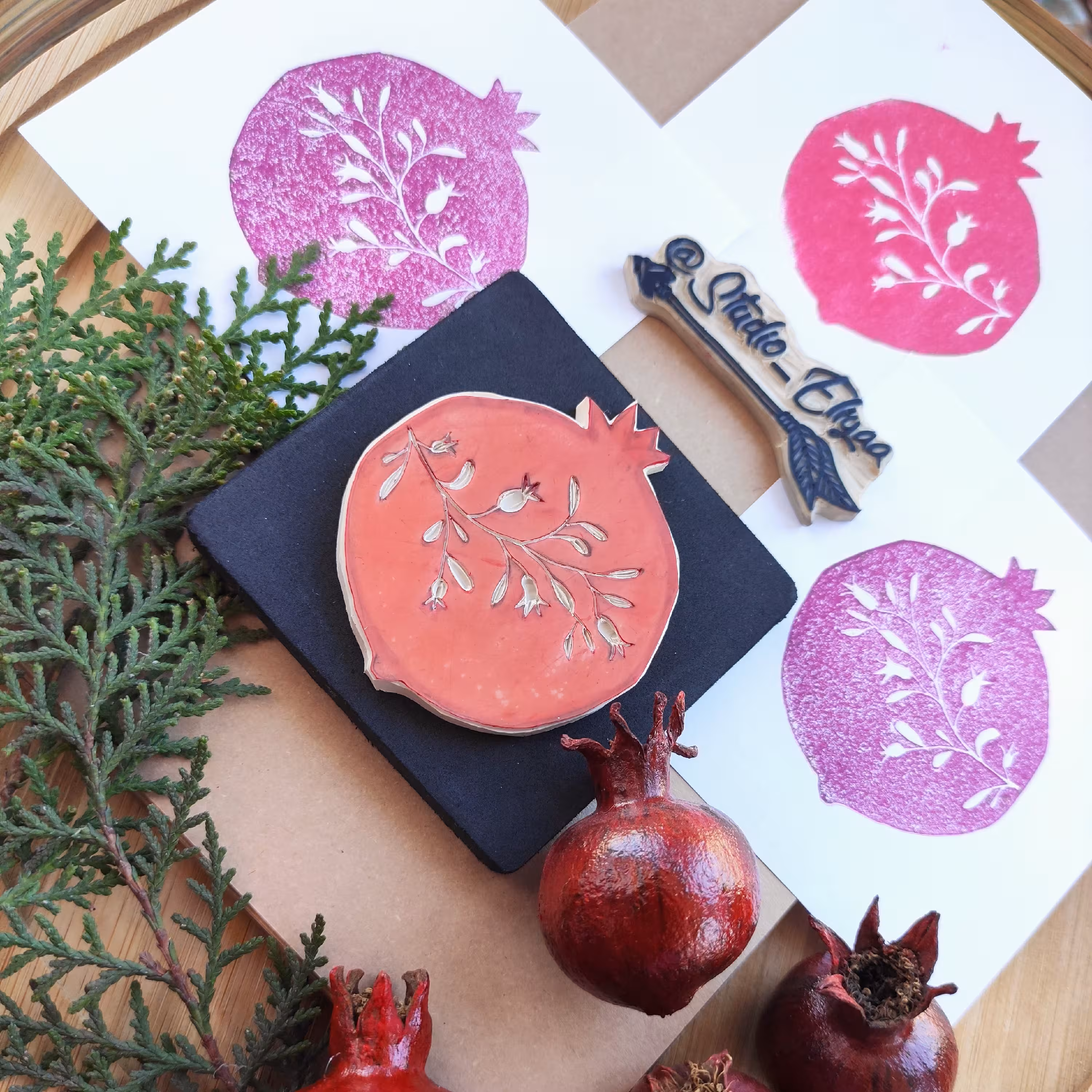 مهر دستساز انار شکوفه دار