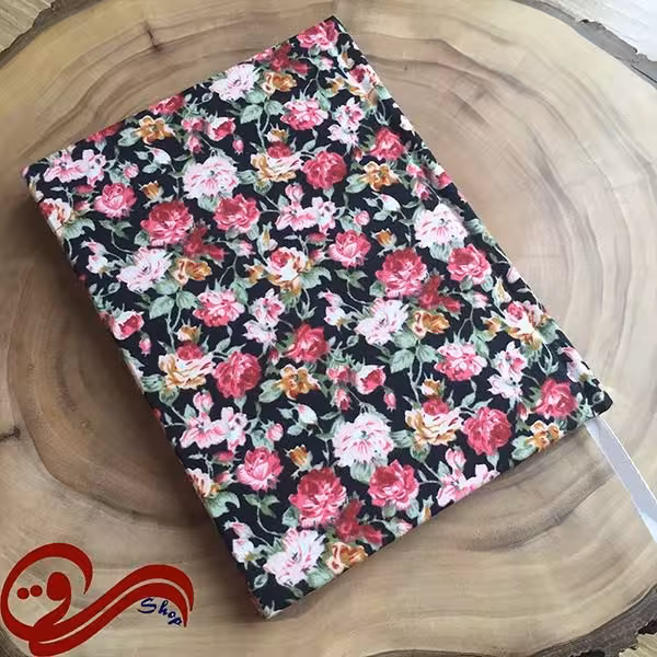 دفتر پارچه ای طرح جیبی ساده پرگل زمینه مشکی Fabric Handmade Notebook
