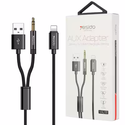 کابل تبدیل USB/جک 3.5 میلی متری به لایتنینگ یسیدو مدل YAU18 طول 1.2 متر