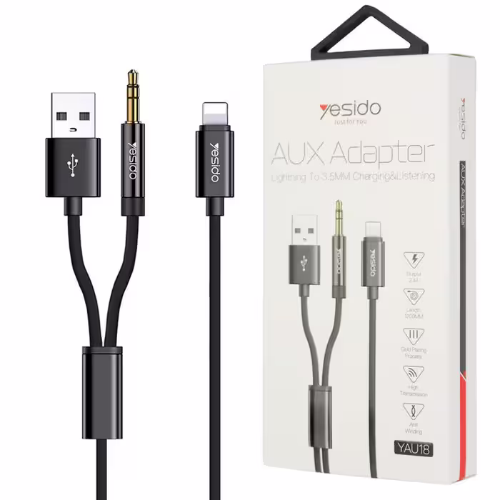 کابل تبدیل USB/جک 3.5 میلی متری به لایتنینگ یسیدو مدل YAU18 طول 1.2 متر