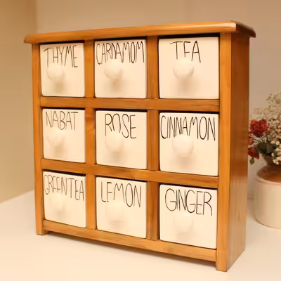 جای ادویه 9 پارچه مدل چوبی و سرامیکی کد Text09