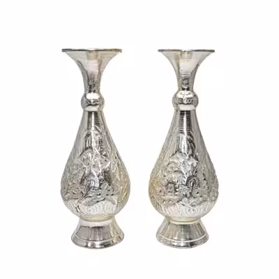 ست 3 تکه گلدان و قندان قلمزنی مدل سیلورپلیتینگ کد HQ201720