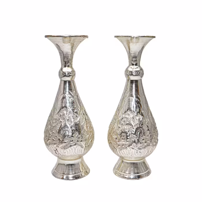 ست 3 تکه گلدان و قندان قلمزنی مدل سیلورپلیتینگ کد HQ201720