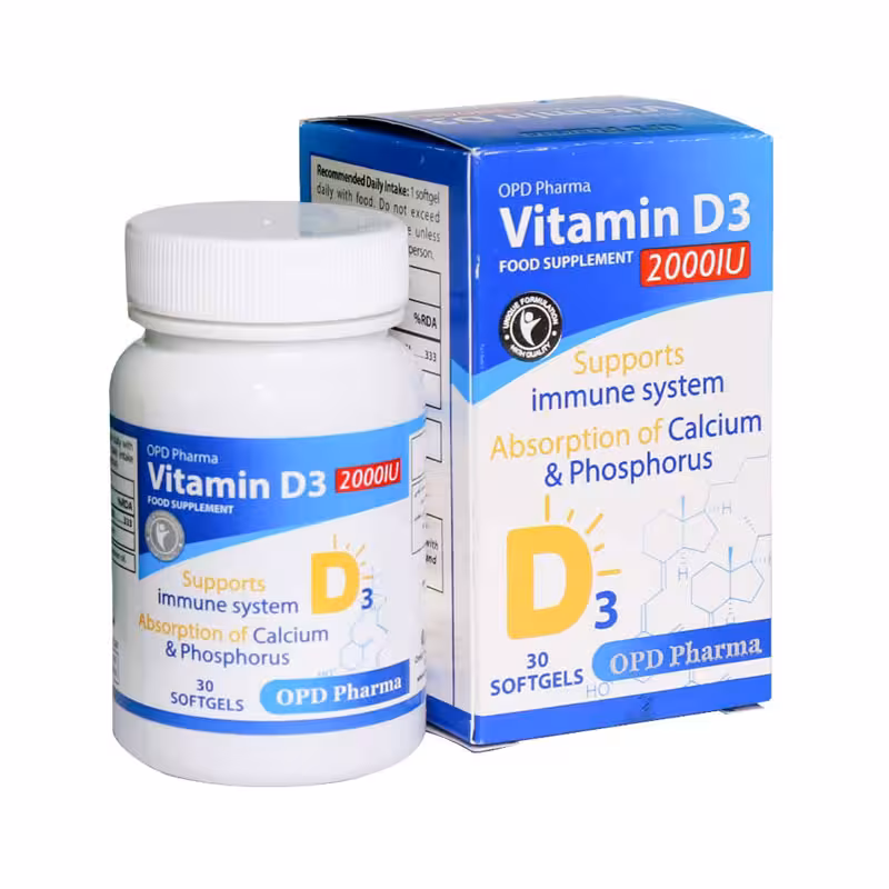 سافت ژل ویتامین D3 2000 واحد او پی دی فارما 30عدد | OPD Pharma Vitamin D3 2000 IU Softgels