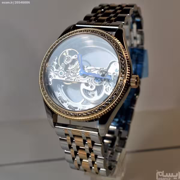 ROLEX WATCH AUTOMATIC اتوماتیک گوکی رولکس اتومات ** صفحه با طراحی به سبک پتک بسیارزیبا ** نگین کاری دو رنگ فول استیل