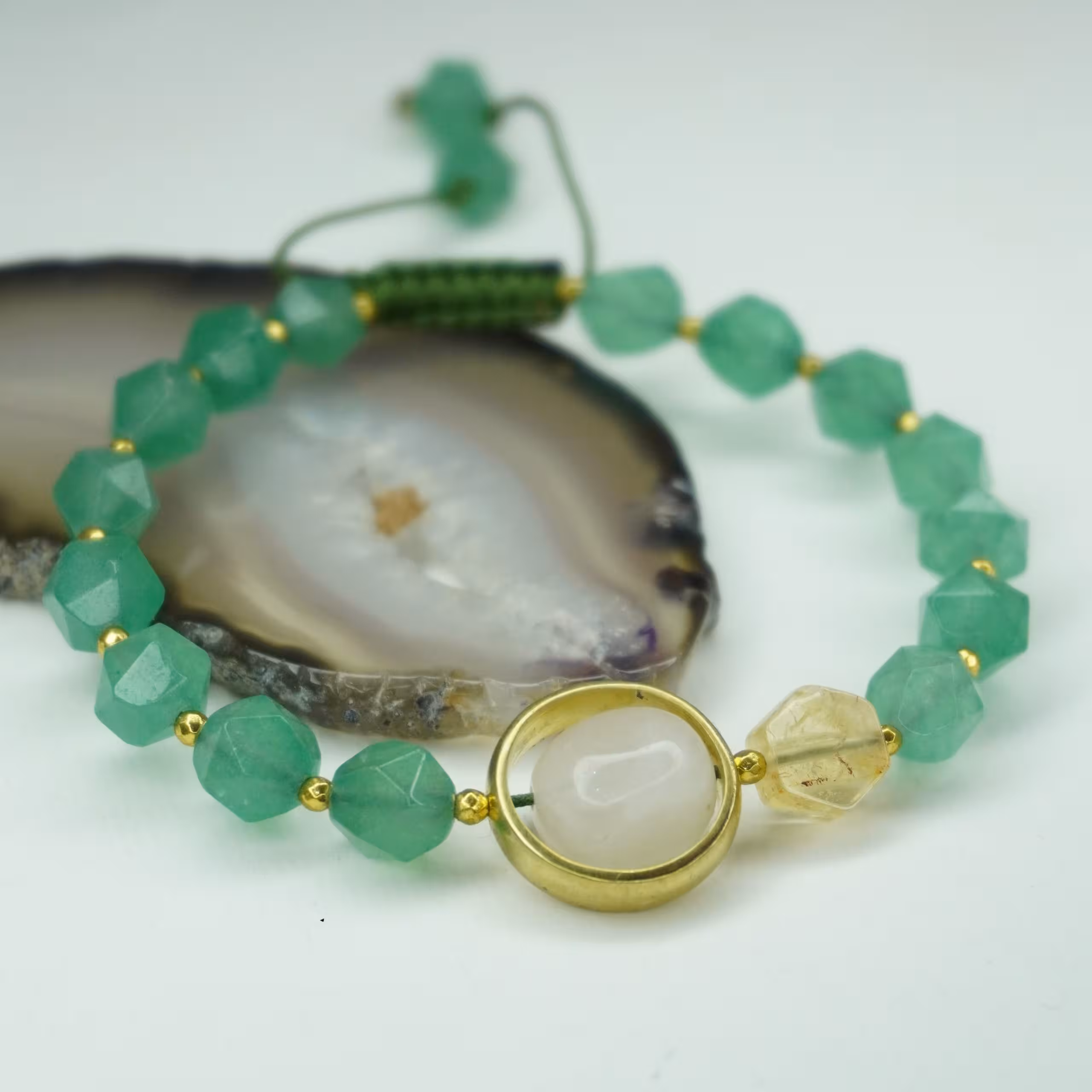 دستبند اونتورین،سیترین حدید طلایی و رینگ برنج کد310246