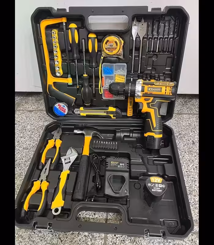 کیت دریل شارژی پیچ گوشتی شارژی 12 ولت چکشی  100 پارچه طرح دیوالت مدل 100 P