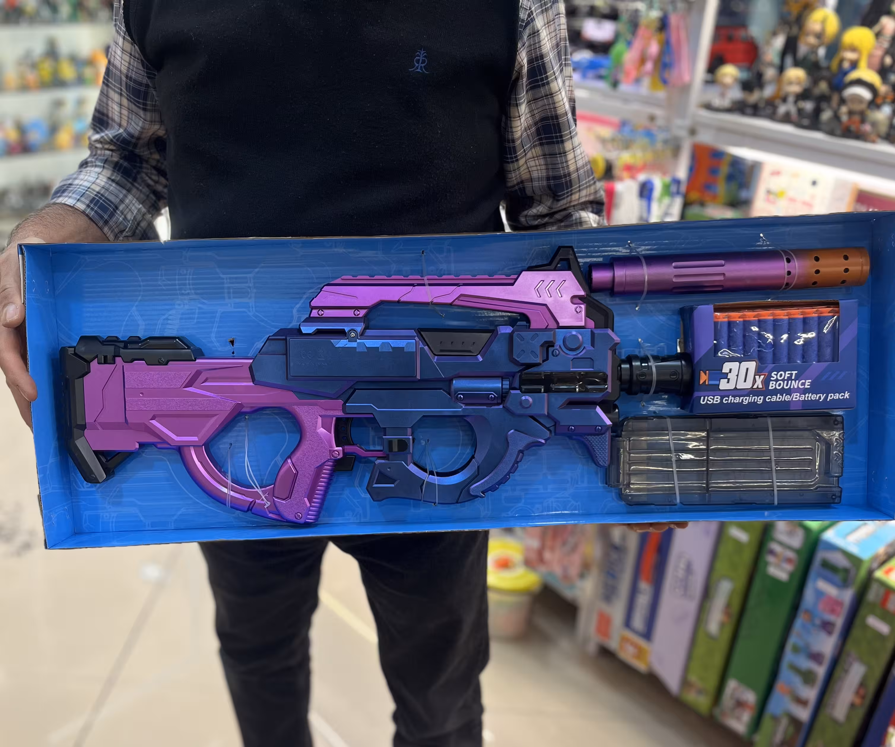 تفنگ بزرگ شارژی Purple thunder قابلیت پرتاب تیر اسفنجی