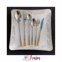 سرویس قاشق و چنگال 24 نفره 120 پارچه یونیک طرح اناناسی نیمه طلایی