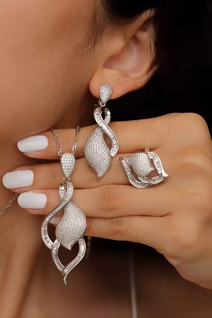 نیمست مجلل ایتالیایی جواهری نقره کد 00582