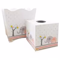 ست سطل و جا دستمالی طرح فیل و درخت صورتی