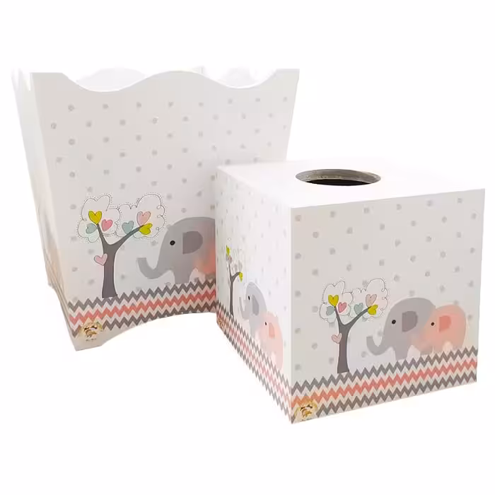 ست سطل و جا دستمالی طرح فیل و درخت صورتی