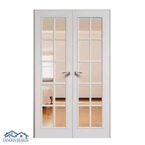 درب لابی چوبی ورودی دو لنگه شیشه خور کد 3007