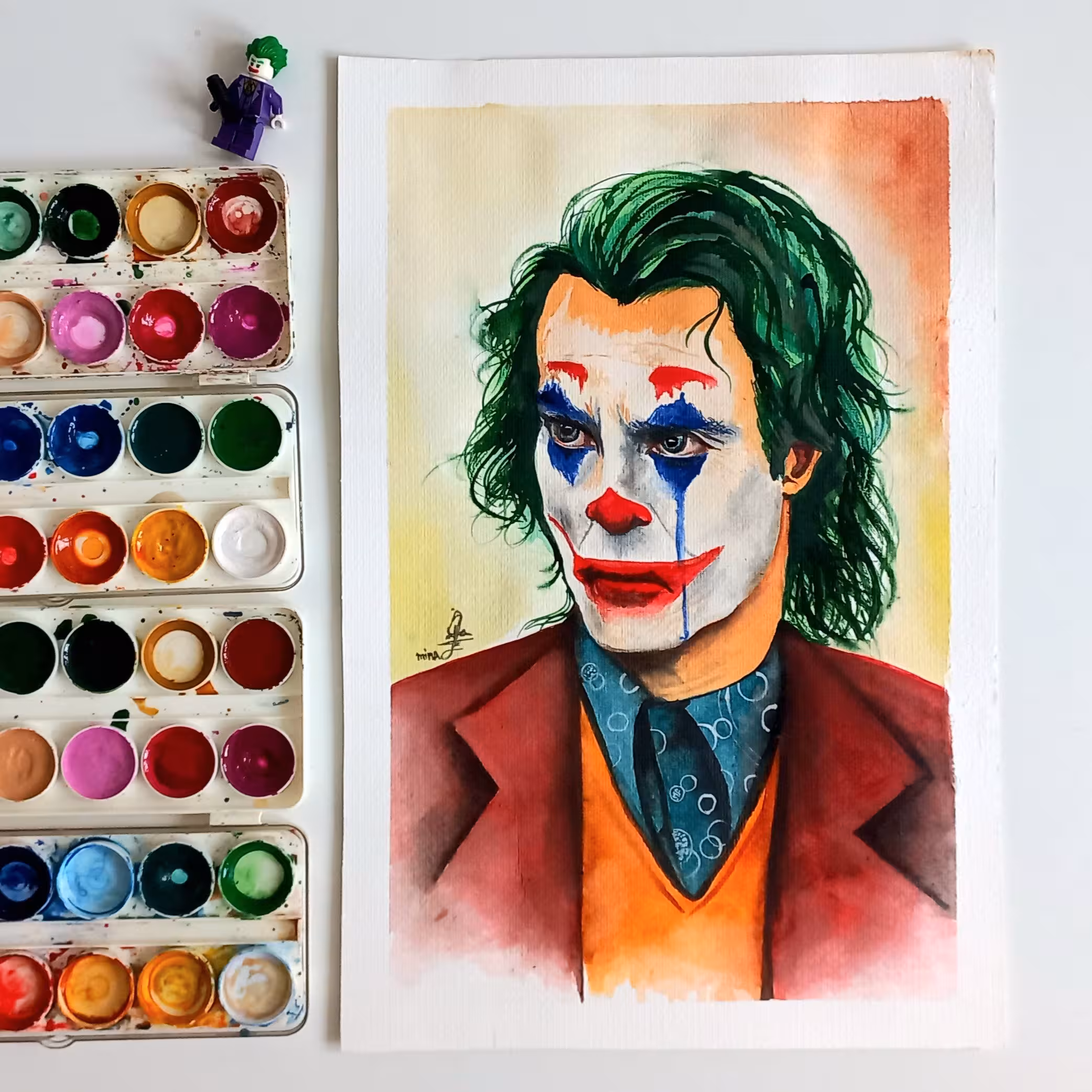 طراحی سفارشی چهره جوکر با تکنیک آبرنگ