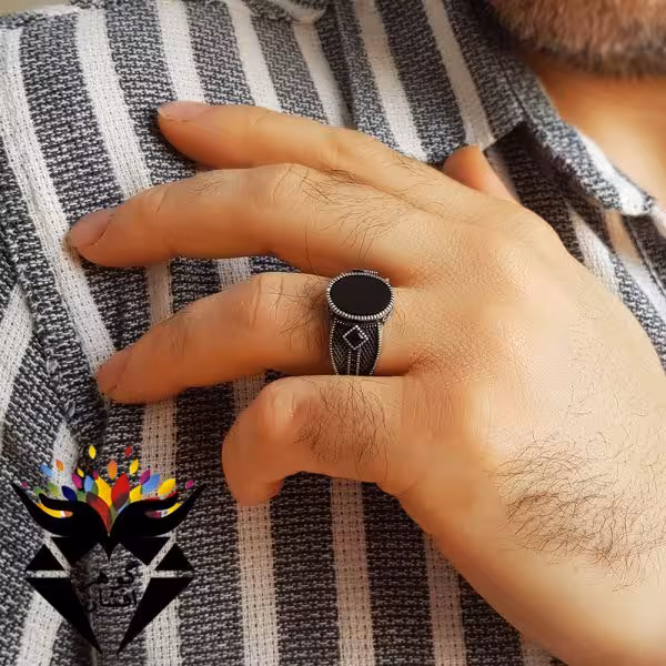 انگشتر نقره ترک عقیق سیاه میکروستینگ اسپرت R3213