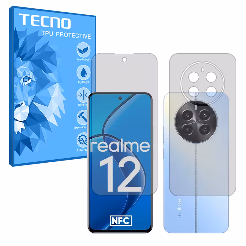 گلس صفحه نمایش و پشت گوشی ریلمی Realme 12 4G مدل هیدروژلی مات برند تکنو کد SS