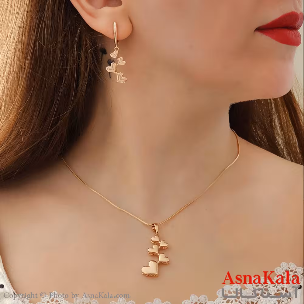 نیم ست زنانه ژوپینگ مدل قلب در قلب شامل گوشواره و گردنبند طرح طلا کد NIM14487W