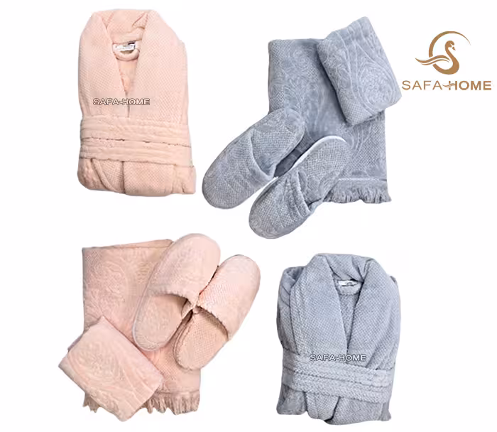 ست حوله عروس و داماد بونیتو طوسی و گلبهی