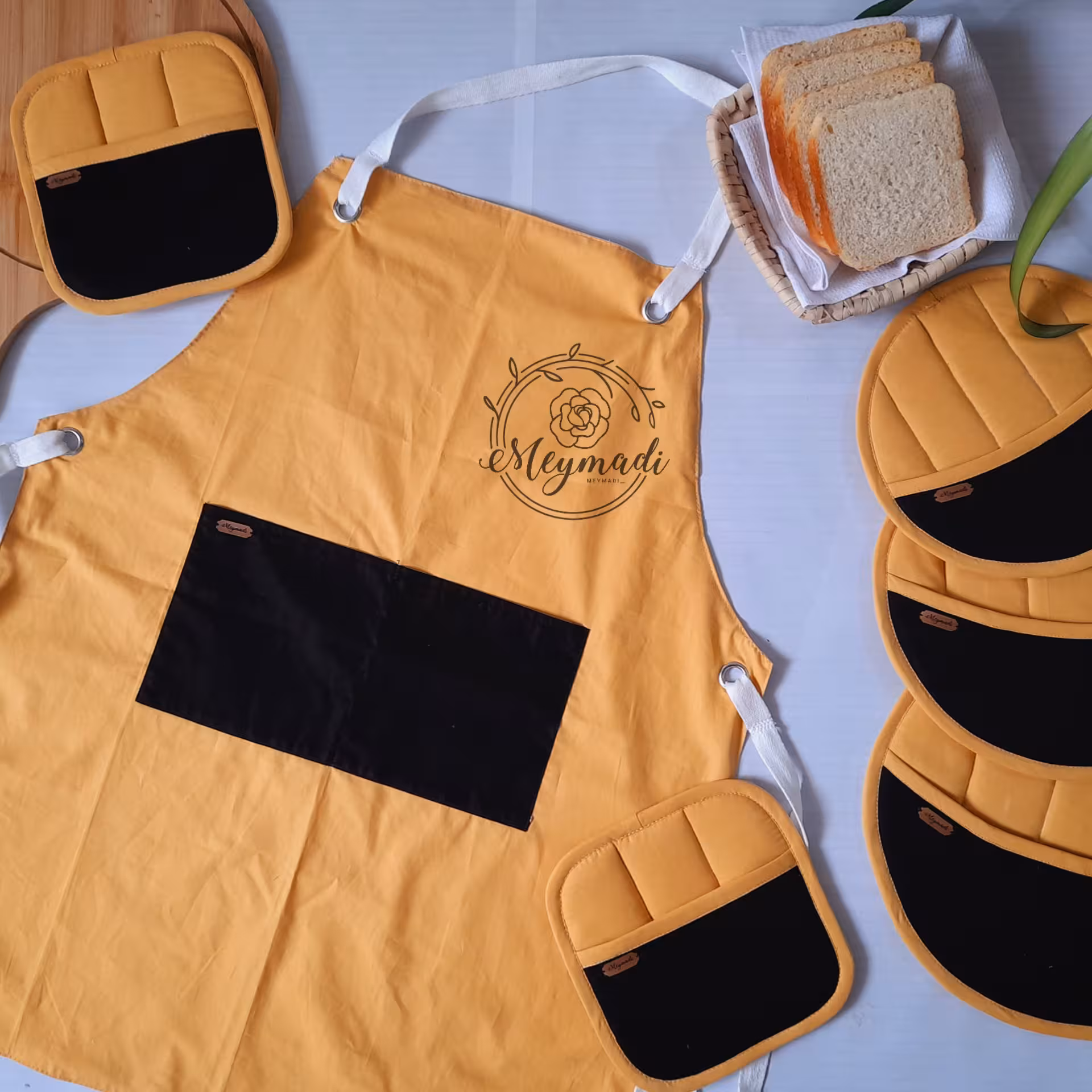 پک ست اشپزخانه پارچه ای 6 تکه جنس کتان نخ