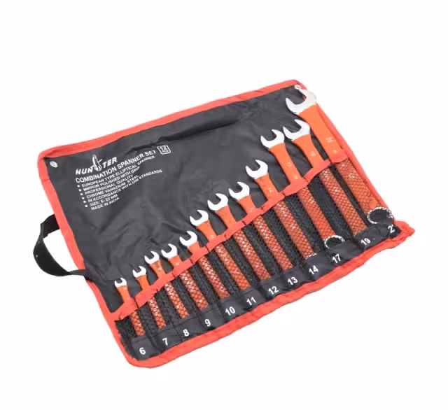 مجموعه آچار 12 عددی یکسر رینگ یکسر تخت کیفی روکش‌دار هانتر جنس کروم وانادیوم