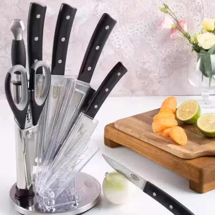 کارد و ساطور 8پارچه استیل پایه سفید ریور کد 2236