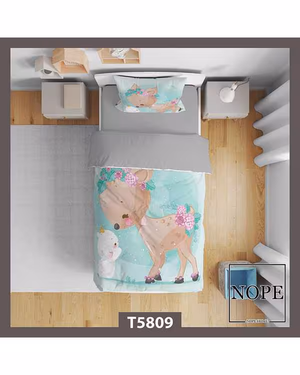 سرویس لحاف روتختی کودک یک نفره 5 تکه نوپه هوم Nopehome طرح آهو کارتونی کد T5809