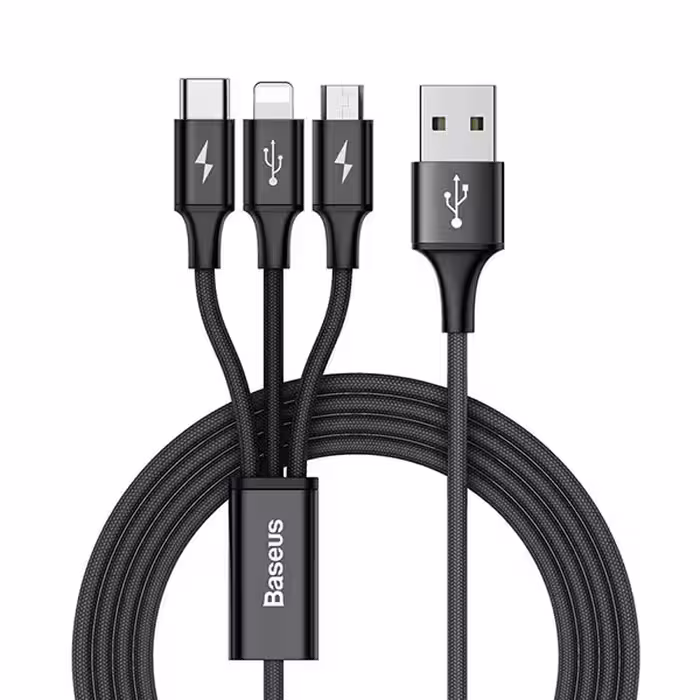کابل تبدیل USB سه سر باسئوس مدل CAMLT-FA01
