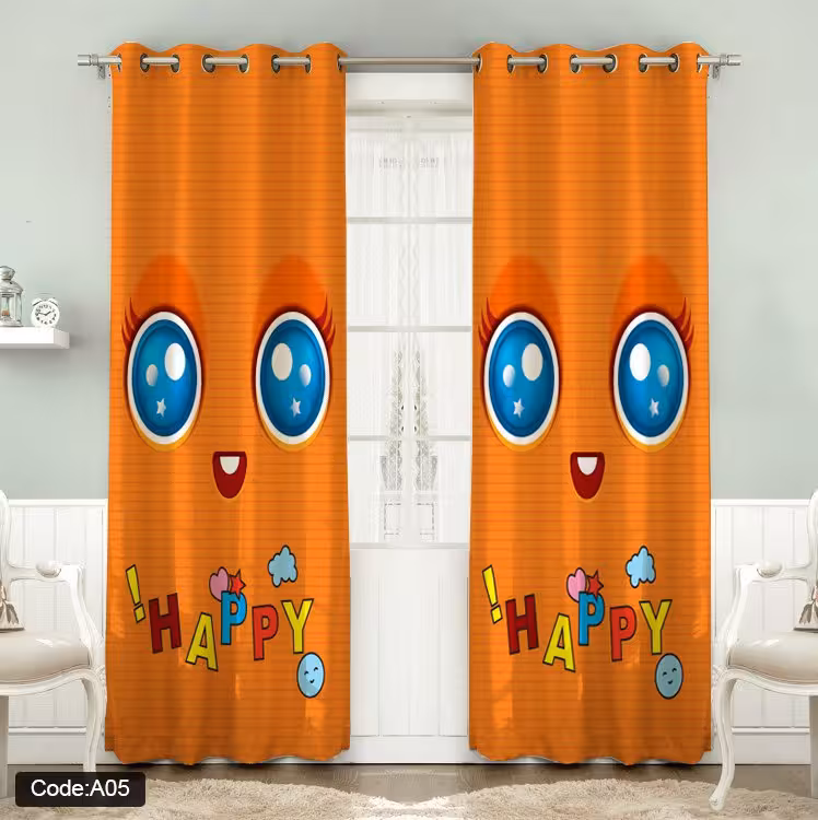 پرده پانچی مخمل چاپی دخترانه کد 05