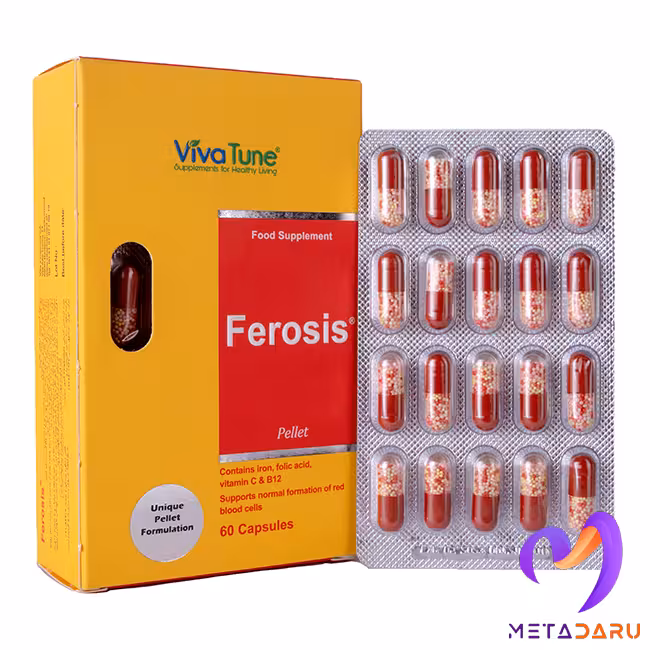 کپسول فروسیس ویواتیون 60 عدد FEROSIS PELLET IRON,FOLIC ACID,VITAMI C & B12 CAP (VIVATUNE)