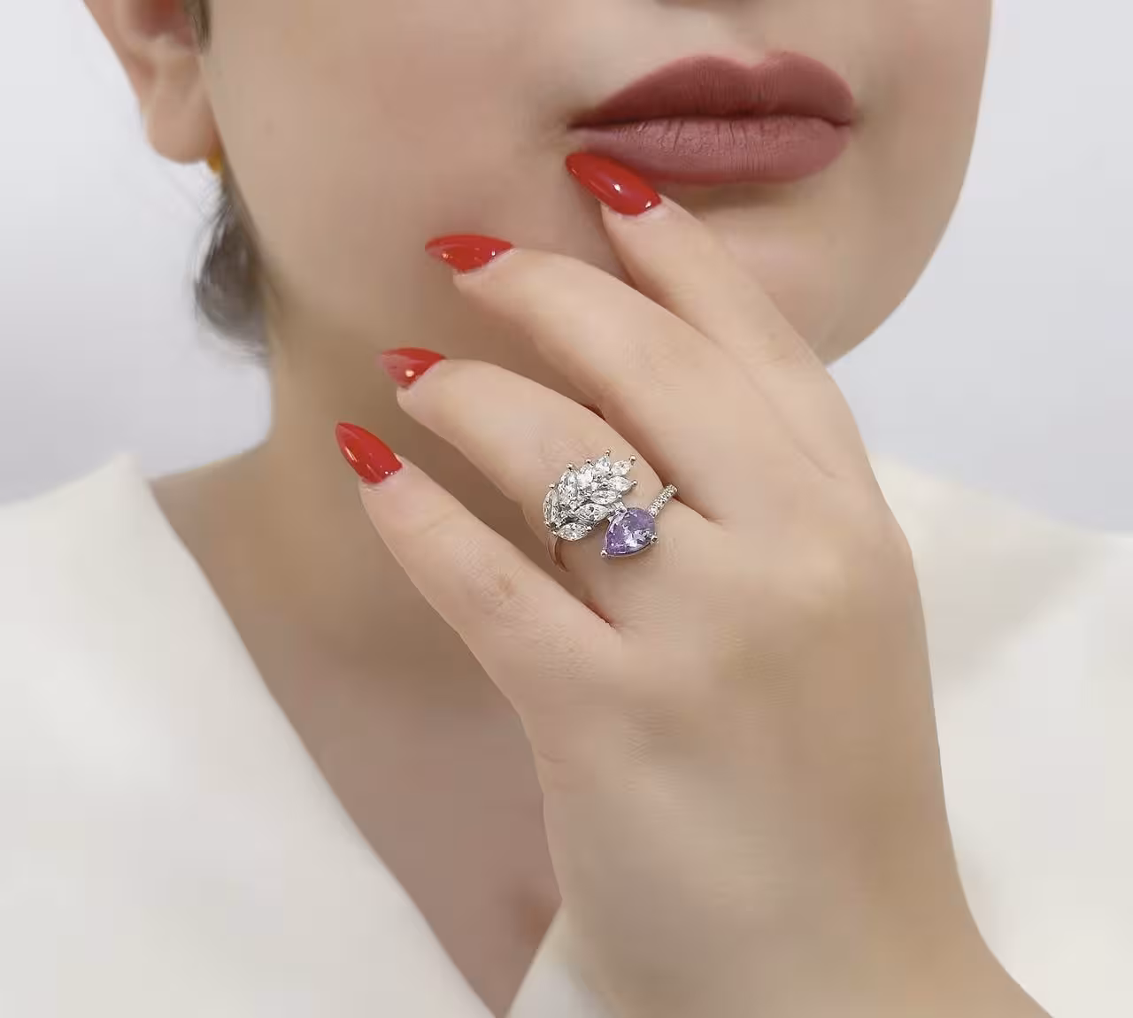 انگشتر سنگ رنگی جواهری نقره زنانه کد 11139