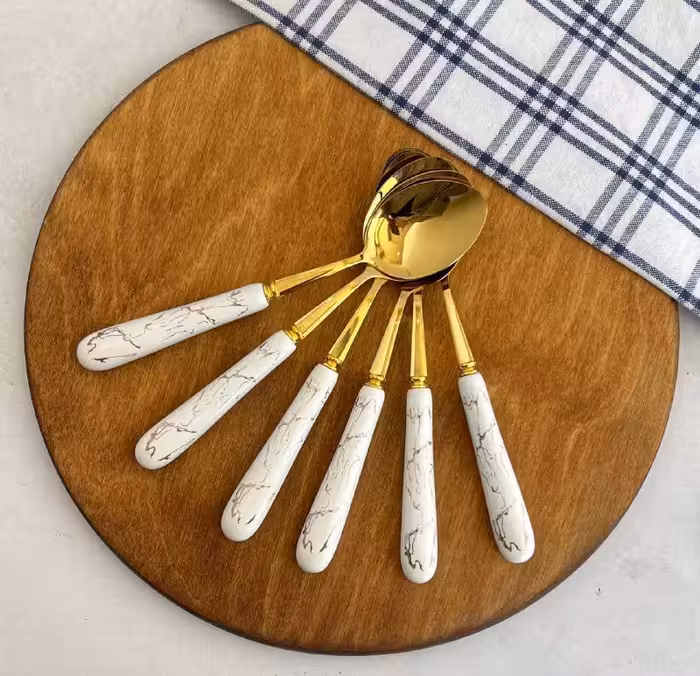 قاشق دسته سرامیک ماربل طلایی