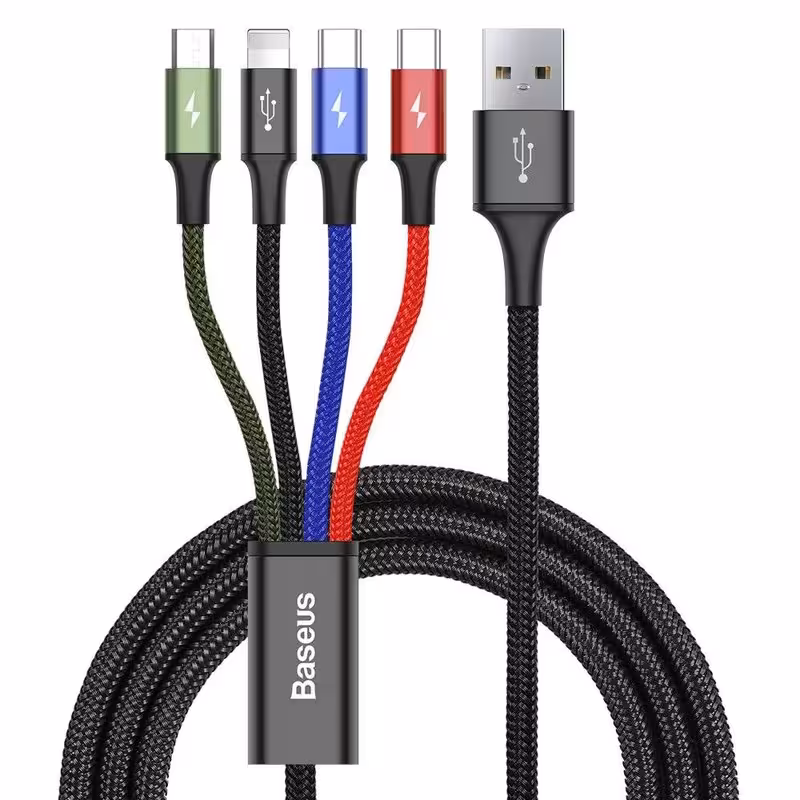 کابل تبدیل USB به لایتنینگ/ microUSB/ USB-C باسئوس مدل CA1T4-B01 طول 1.2 متر