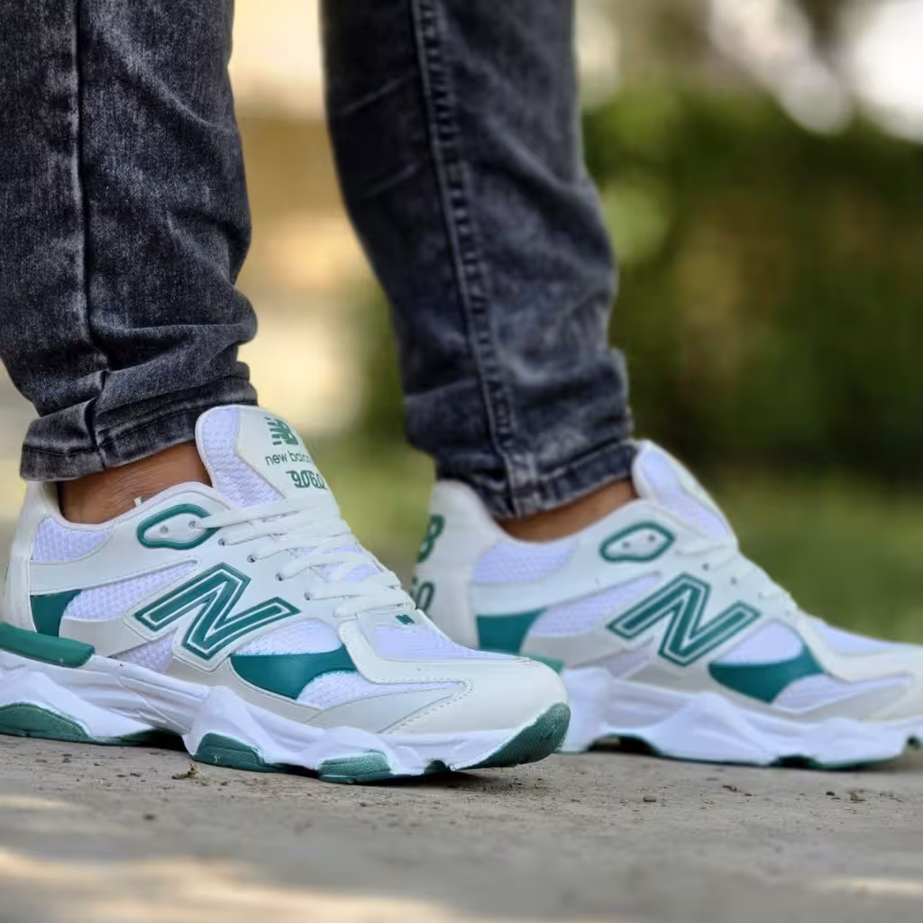حراج عالی  کفش کتونی اسپرت مردانه مدل نیوبالانس  9060 مناسب پیاده روی و باشگاه رنگ سفید سبز با ارسال رایگان