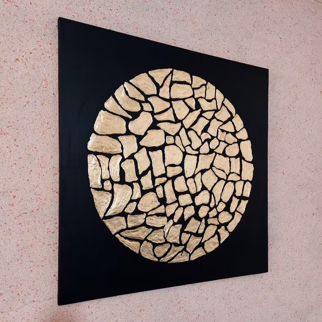 تابلو دکوراتیو  قلوه سنگ کار شده روی بوم با ورق طلا(ارسال رایگان)