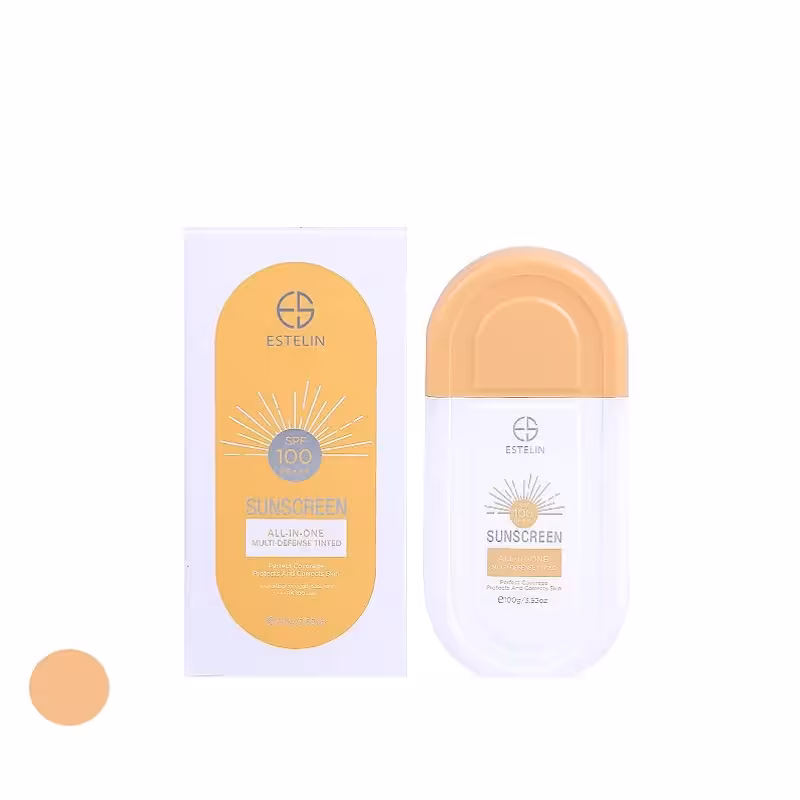 ضدآفتاب استلین رنگی ترمیم‌کننده و ضدپیری قوی مولتی دیفنس 100 گرم (Estelin Sunscreen All-In-One Multi-Defense Tinted SPF100 PA   )