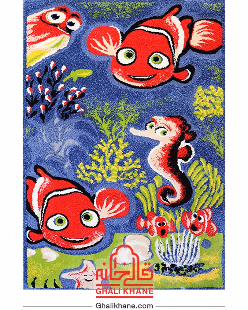 گلیم فرش ماشینی طرح ماهی یک و نیم متری